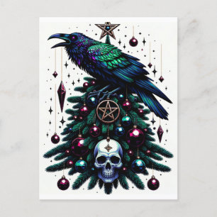 Gothic Christmas/Yule Raven and Pentagram Postcard