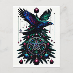 Gothic Christmas/Yule Raven and Pentagram Postcard