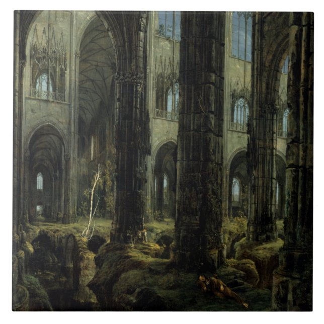 Gothic Church Ruins (by Carl Blechen) Ceramic Tile (Front)