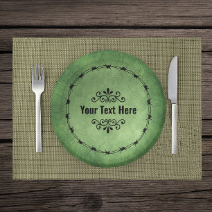 Gothic Circle Black Barbed Wire Scrolls on Green Paper Bowls