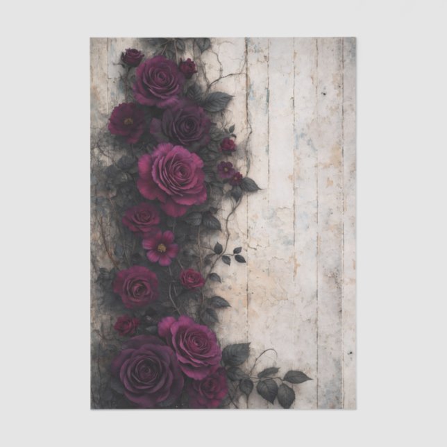 Gothic Climbing Burgundy Roses FE2L Decoupage Tissue Paper (Front)