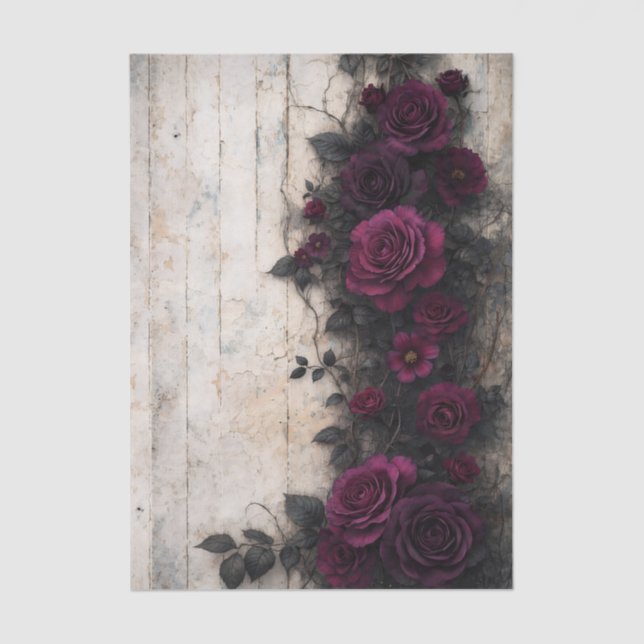 Gothic Climbing Burgundy Roses FE2R Decoupage Tissue Paper (Front)