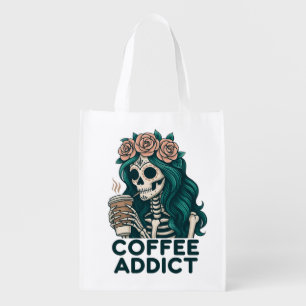 Gothic coffee lover skeleton design tshirts grocery bag
