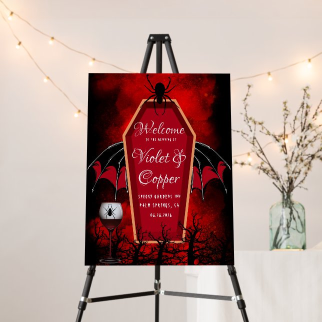 Gothic Coffin and Bat Wings Goblet Welcome Sign (In Situ (Stand))