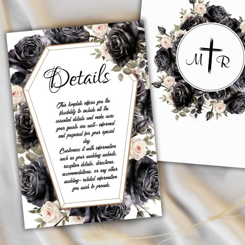 Gothic Coffin Black Roses Wedding Details Cards