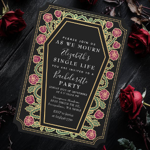 Gothic Coffin Roses Bachelorette Party Invitation