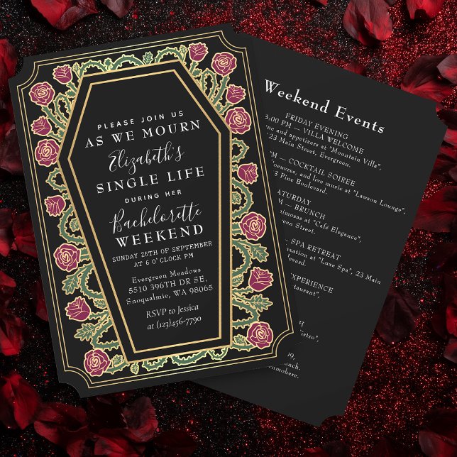 Gothic Coffin Roses Bachelorette Weekend Invitation (Creator Uploaded)