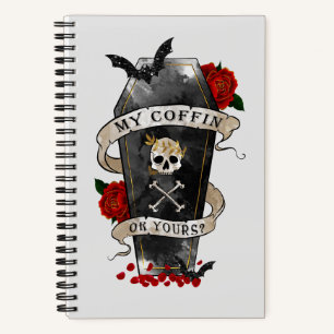 Gothic Coffin & Skull with Red Rose Notebook