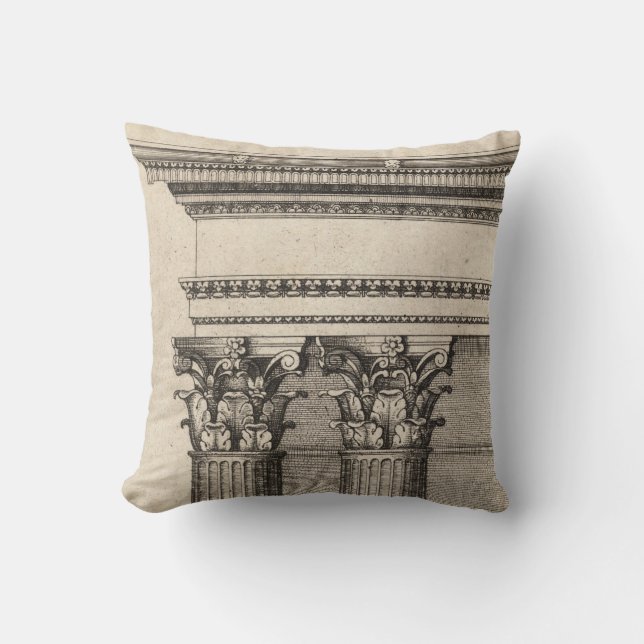 Gothic Column Entablature Drawing Illustration Throw Pillow (Front)