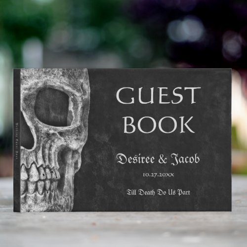 Gothic Cool Half Skull Black And White Grunge Guest Book