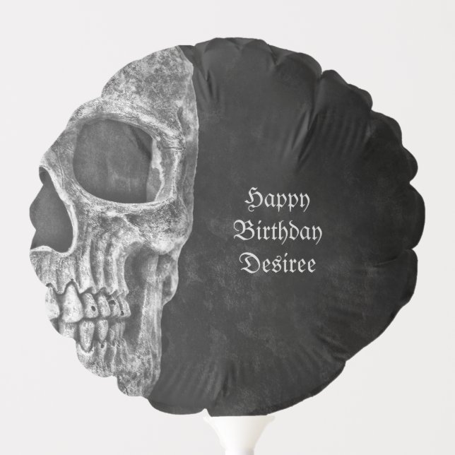 Gothic Cool Half Skull Head Black And White Grunge Balloon (Front)