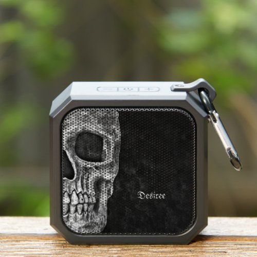 Gothic Cool Half Skull Head Black And White Grunge Bluetooth Speaker