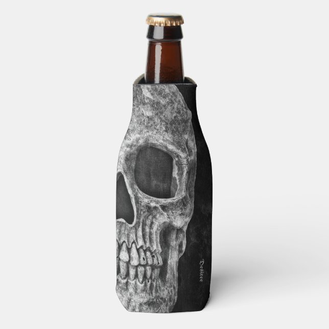 Gothic Cool Half Skull Head Black And White Grunge Bottle Cooler (Bottle Front)