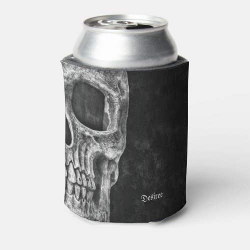 Gothic Cool Half Skull Head Black And White Grunge Can Cooler