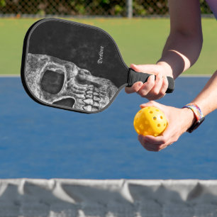 Gothic Cool Half Skull Head Black And White Grunge Pickleball Paddle