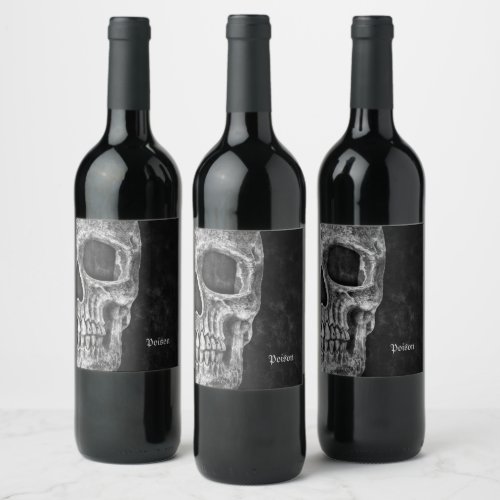 Gothic Cool Half Skull Head Black And White Grunge Wine Label