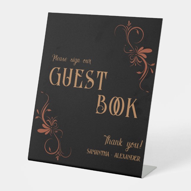 Gothic Copper Gold Whimsigoth Wedding Guest Book Pedestal Sign (Front)