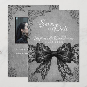 Gothic Coquette Black Lace Bow Photo Save The Date