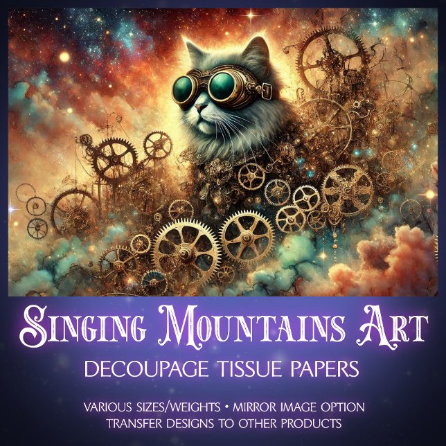 Gothic Cosmic Steampunk Cat Dream Decoupage  Tissue Paper (Creator Uploaded)
