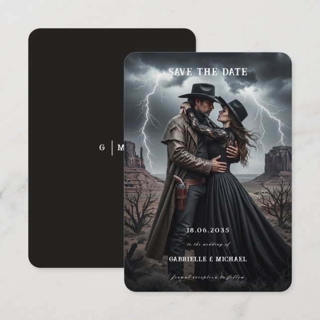 Gothic Couple Dark Western Save The Date (Front/Back)