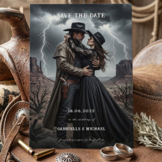 Gothic Couple Dark Western Save The Date