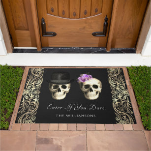 Gothic Couple Skulls Halloween Personalized  Doormat