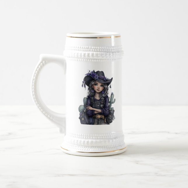 Gothic Cowgirl Floral Western Art Beer Stein (Left)