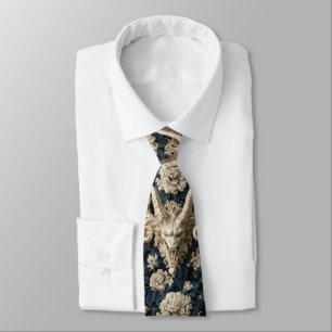 Gothic Cream and Navy Baroque Demonic Gargoyle Neck Tie