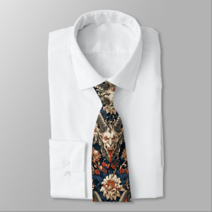 Gothic Cream and Navy Baroque Horned Demon Neck Tie