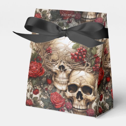 Gothic Cream and Red Skulls Roses Biker Wedding Favor Boxes