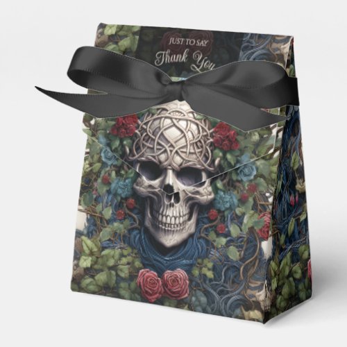 Gothic Cream and Red Skulls Roses Biker Wedding Favor Boxes