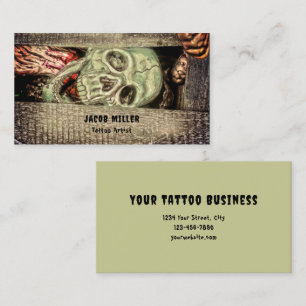 Gothic Creepy Green Skull Head Tattoo Shop Business Card