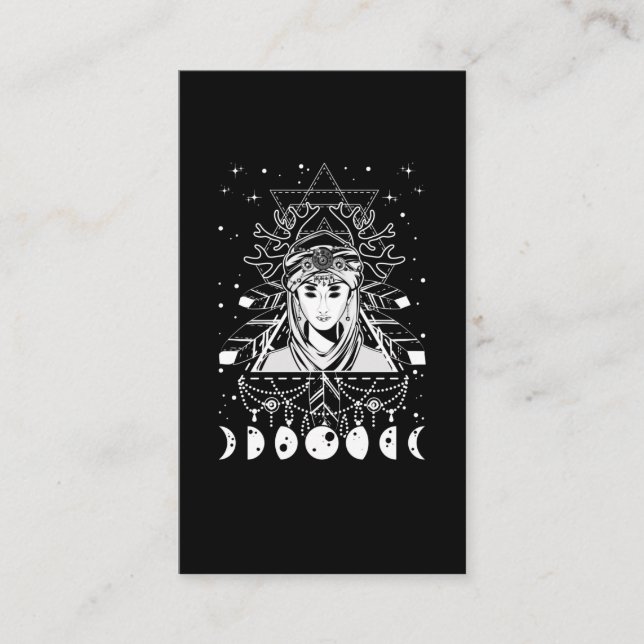 Gothic Creepy Moon Phases Witchy Geometry Crescent Business Card (Front)