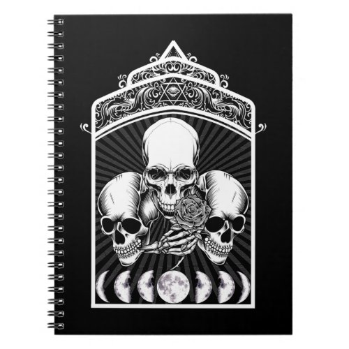 Gothic Creepy Skulls Moon Phases Witchy Crescent Notebook