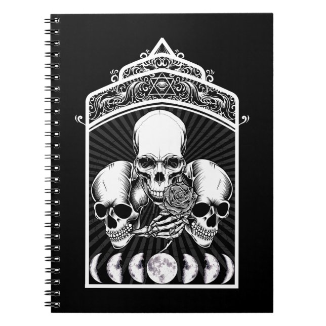 Gothic Creepy Skulls Moon Phases Witchy Crescent Notebook (Front)