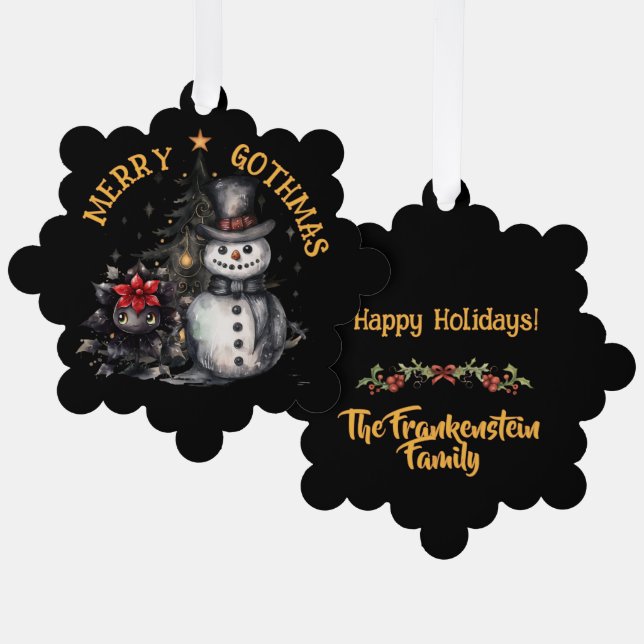 Gothic Creepy Snowman And Christmas Tree Ornament Card (Front/Back)