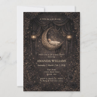 Gothic Crescent Moon Stars Baby Shower Invitation
