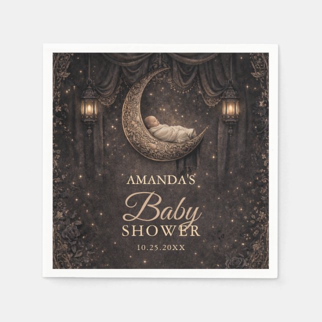 Gothic Crescent Moon Stars Baby Shower Napkins (Front)