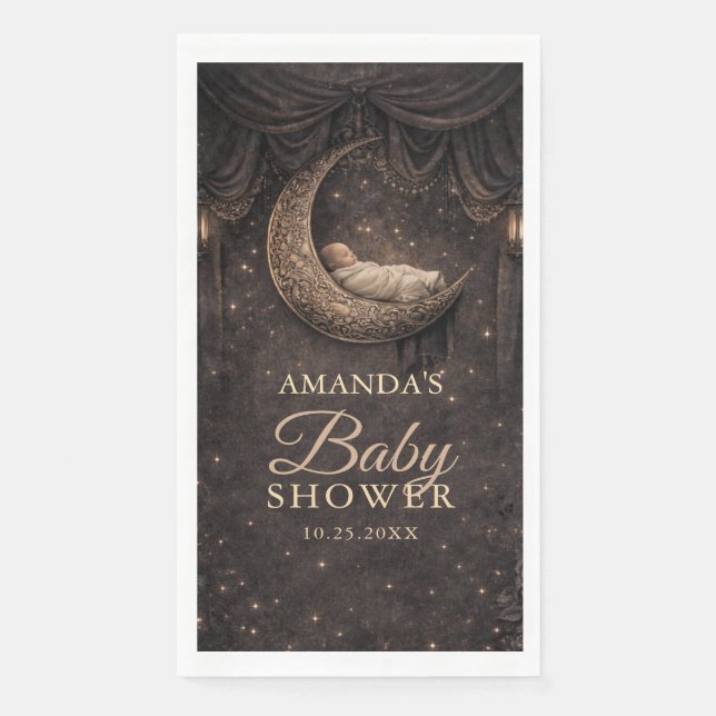Gothic Crescent Moon Stars Baby Shower Paper Guest Towels (Front)