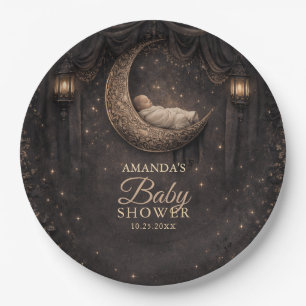 Gothic Crescent Moon Stars Baby Shower Paper Plates