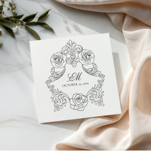 Gothic Crest Monogram Black & White Wedding Napkins