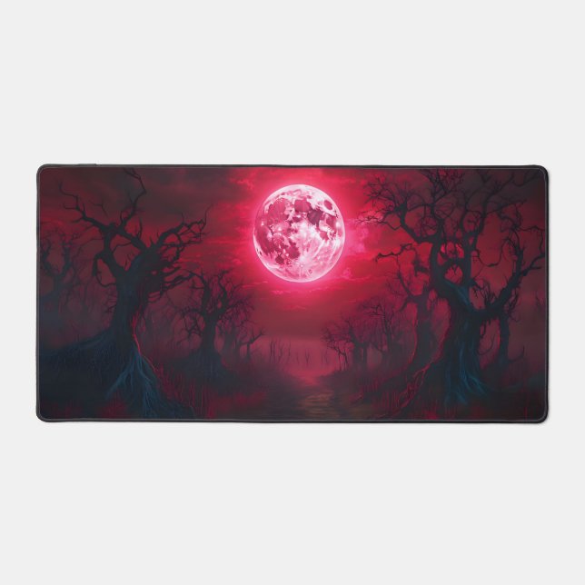Gothic Crimson Moon Desk Mat – Dark Fantasy Horror (Front)