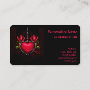 Gothic Crimson Red Heart Romantic Locket Roses Business Card