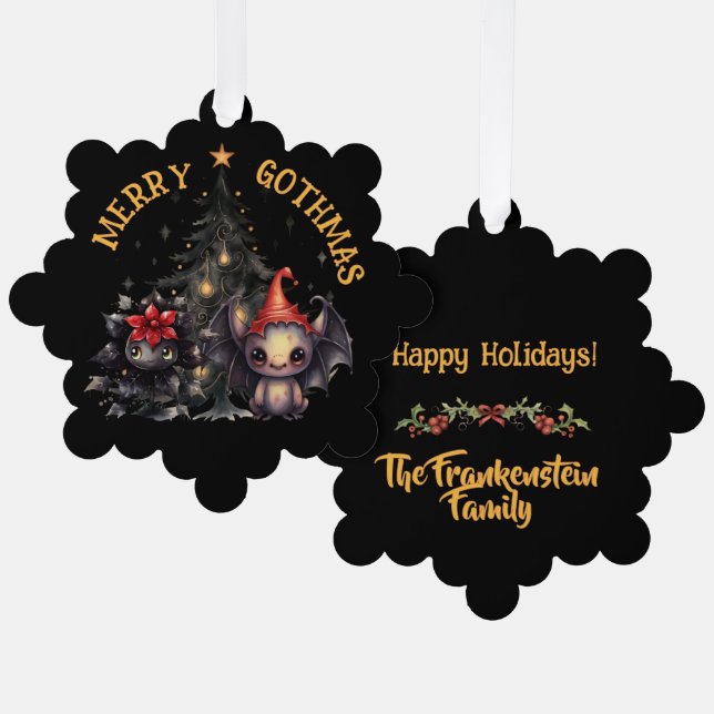 Gothic Critters And Christmas Tree Ornament Card (Front/Back)