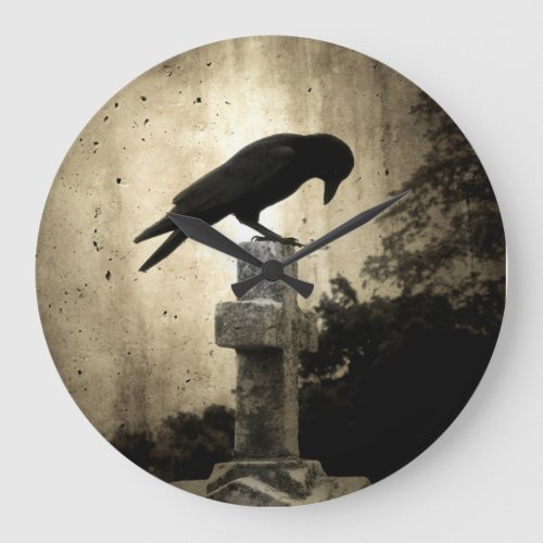 Gothic Cross And Crow Large Clock
