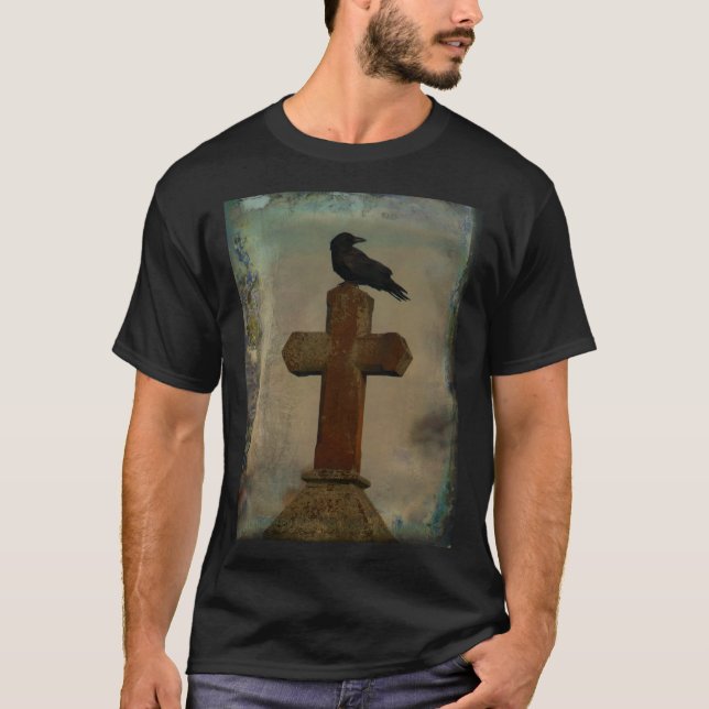 Gothic Cross And Crow T-Shirt (Front)