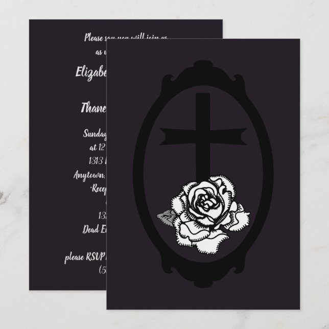 Gothic Cross and Rose Cameo Wedding Invitations (Front/Back)