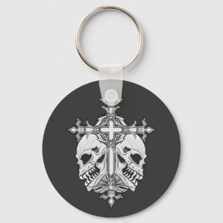 Gothic Cross and Skulls Keychain