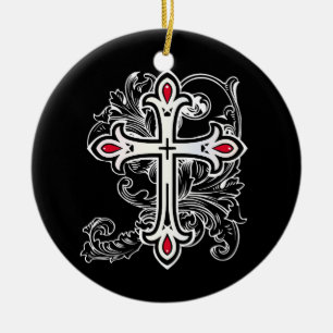 Gothic cross ceramic ornament