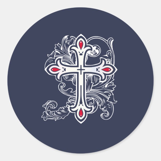 Gothic cross classic round sticker (Front)